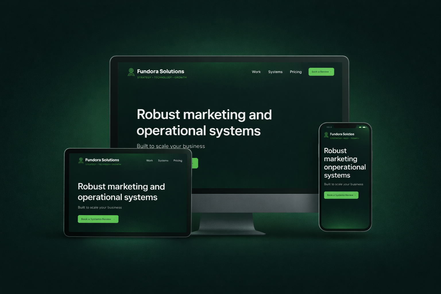 Fundora Solutions displayed across desktop, tablet, and mobile devices