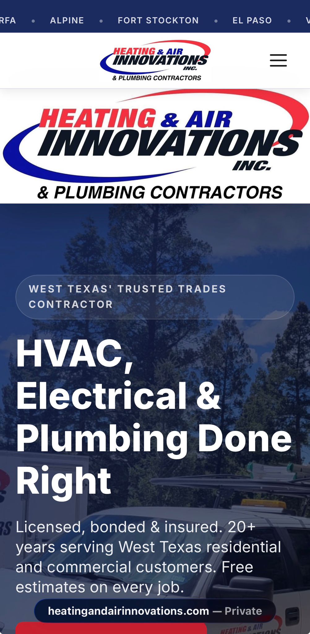 Heating & Air Innovations — mobile view